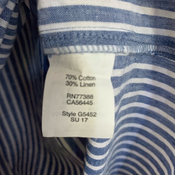 J. Crew Striped Lace-Up Long Sleeve Blouse Blue White Casual Linen Blend Sz M - Picture 5 of 6